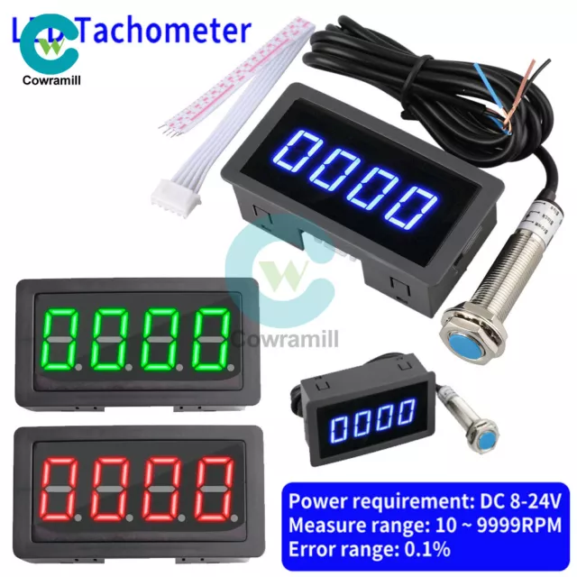 4 Digital LED Tachometer RPM Speed Meter +Hall Proximity Switch Sensor NPN 8-24V