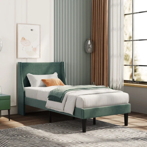 SINGLE SIZE BED Frame 3ft Velvet Upholstered Bed Frame with Wood Slat