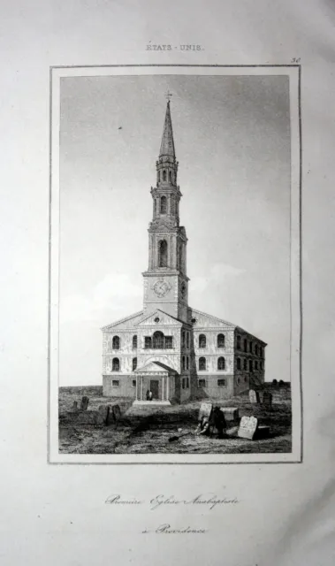 1850 Providence Rhode Island church Kirche America USA  Ansicht view Stahlstich