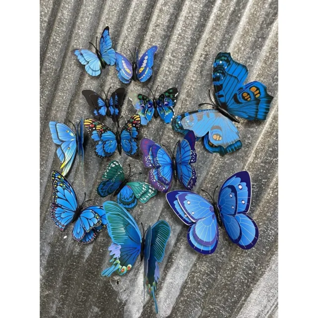 12pcs 3D Butterfly Blue Stickers and/or Magnets Removable Decal Mural Decor