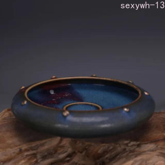 5.23 Inch Chinese Song Jun Kiln Porcelain Blue Glaze Purple Stipple Brush Washer