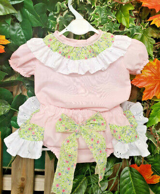 Dream  0-6 Years Baby Girls  Pink Lime White Blouse  And Frilly Bum Pants