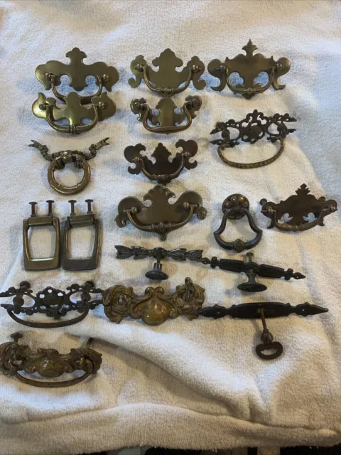 Antique Brass Dresser Drawer Pulls Ornate architectural salvage Lot Of 19 Read