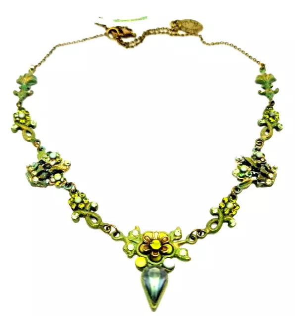 Lovely Necklace By Michal Negrin Elegant Green Crystal Stones #0971