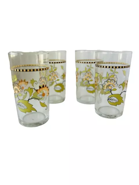 Midcentury Vintage Libbey Floral 4.25"H Juice Glasses Set Of 4