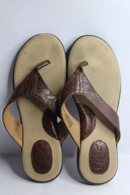 BOC Born Womens Size 9 Brown Faux Leather Floral  Slip On Flip Flop Thong Sandal