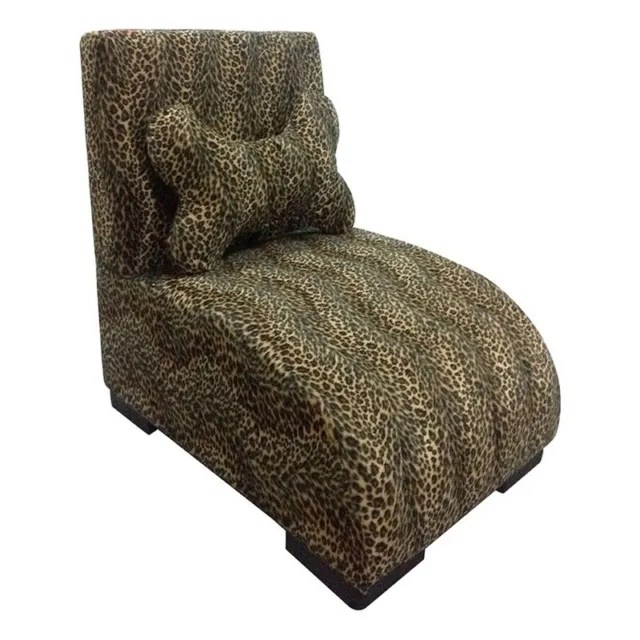 Pet Furniture with Leopard Print Fabric and Block Feet Black and Yellow