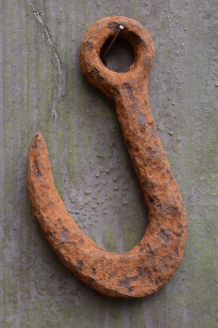Early Rusty Old Wrought Iron Beam Hook / Original Vintage Antique Reclaimed