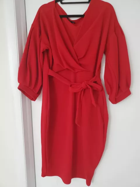 Boohoo Plus Size Off The Shoulder Wrap Midi Dress, Red, Size 18