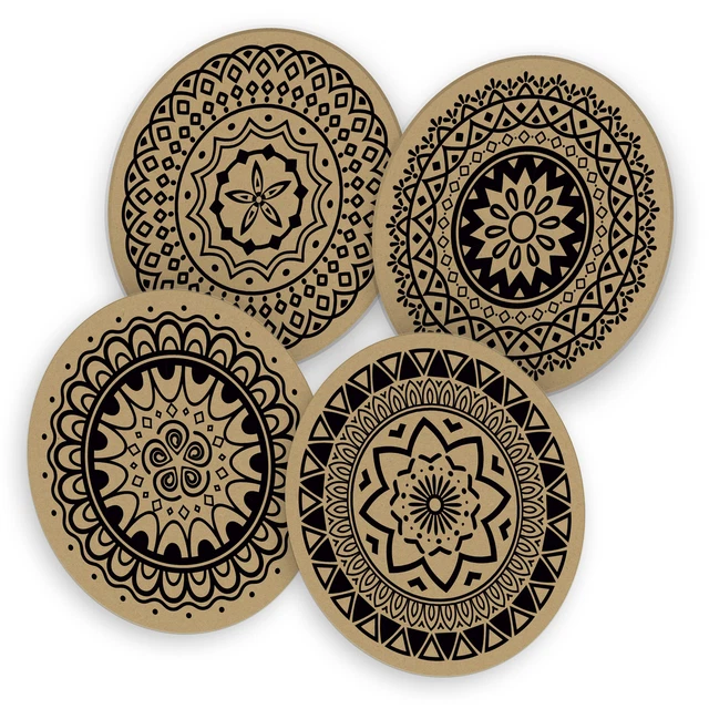 itenga 40x Bierdeckel rund Untersetzer Mandala Kraftpapier 4 Motive 10,7 cm