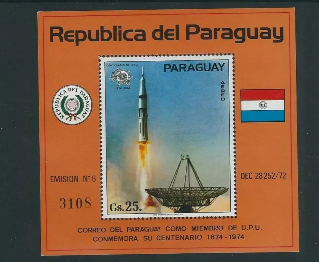 Paraguay 1974 Upu 75 Anni Razzo Sollevamento Spento Spazio Tema (Scott C371) VF