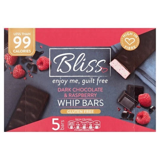 10 scatole x 5 barrette Bliss barrette di cioccolato fondente e lampone 125 g