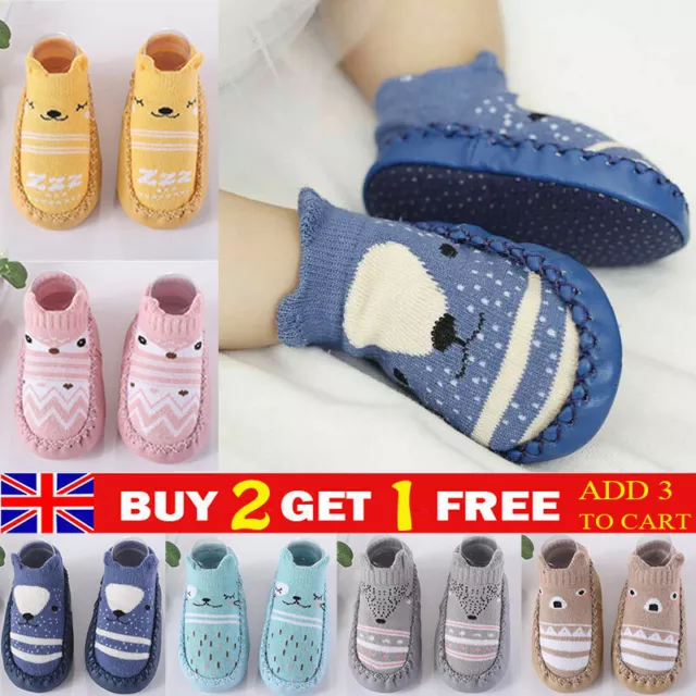 Kids Baby Boys Toddler Anti-slip Slippers Socks Girl Cotton Winter Boot Shoes uk