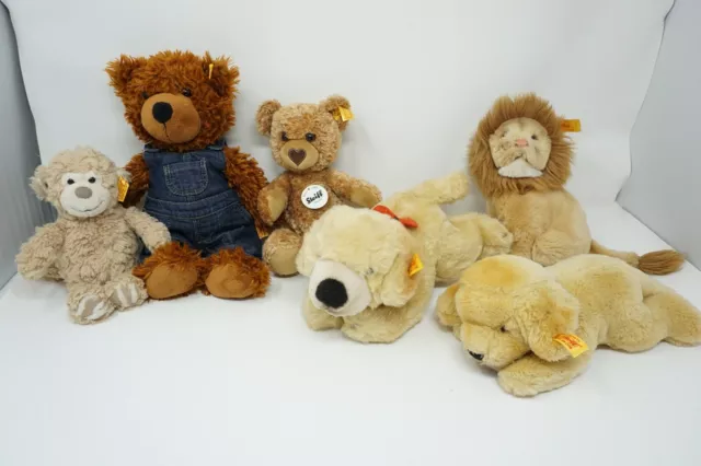 Steiff 6 Tiere im Set, Teddybär, Löwe, Hund, Affe