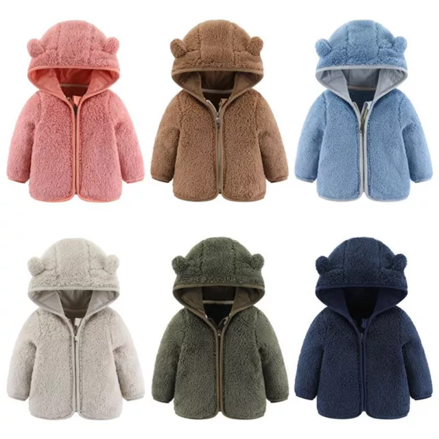 Baby Boys Girls Toddler Hooded Jacket Bear Ear Fleece Winter Warm Coat Clothes