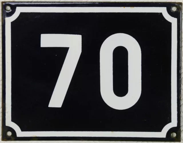 Large old blue French house number 70 door gate plate plaque enamel sign NOS