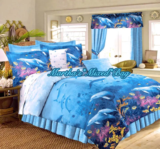 Tropical Coastal Beach Ocean Blue DOLPHIN Comforter, Sham(s), Skirt & Sheet Set