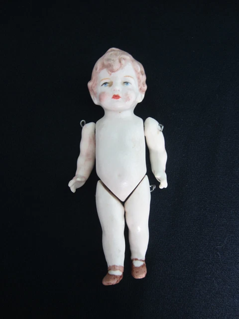 Small Doll 6 ins Bisque Porcelain Lt Brown Hair Unbranded Nude Wired Joints