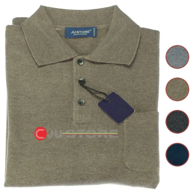 Maglia uomo misto lana collo a camicia 3 bottoni polo con taschino tg da M a 6XL
