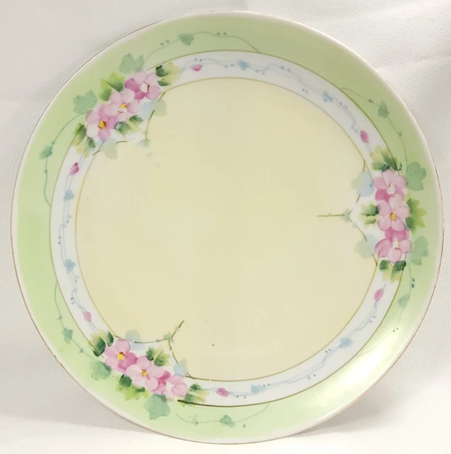 vintage Studio Hand Painted Nippon 9" plate floral green yellow ivy pink pastel