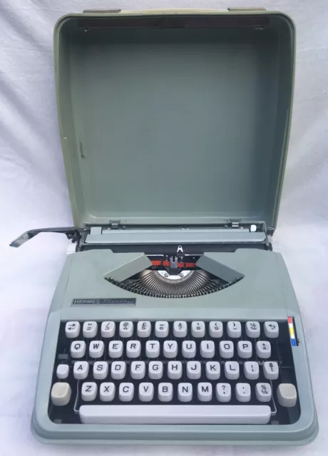 Hermes Baby Vintage Green Typewriter Circa 1970s Original Cover Made in Germany