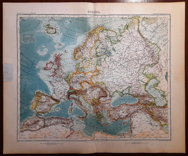 CARTA GEOGRAFICA ANTICA EUROPA ANTE PRIMA GUERRA MONDIALE 1906 Antique ...
