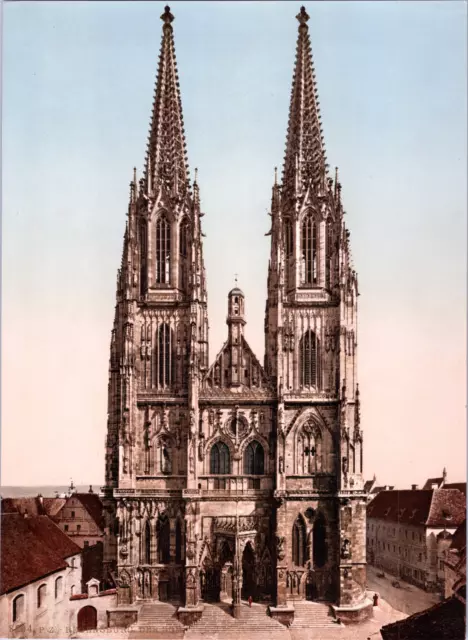 Deutschland, Regensburg. Der Dom. vintage print photochromie, vintage photochr