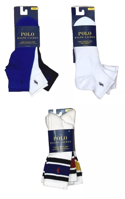 Polo Ralph Lauren Mens Technical Sport Quarter Socks (ARTD or White) or Crew 3PK