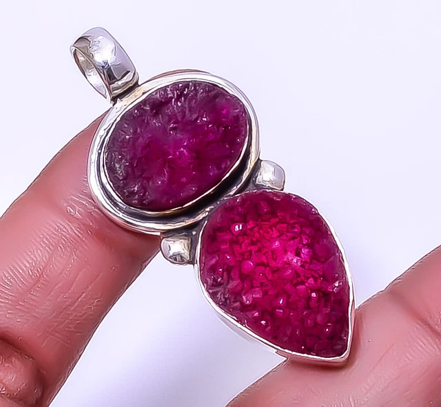 Pink Quartz Drusy Gemstone 925 Sterling Silver Jewelry Pendant 1.76" A335