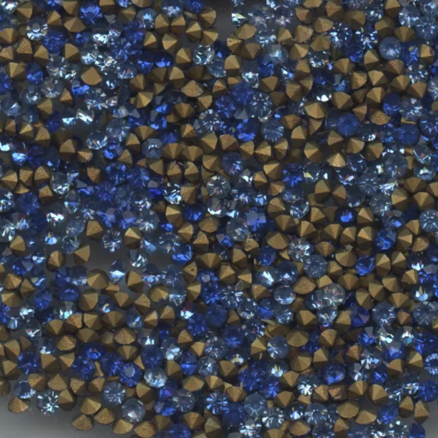 15200 *** 60 strass anciens fond conique 2,6mm sapphire mix clair+foncé