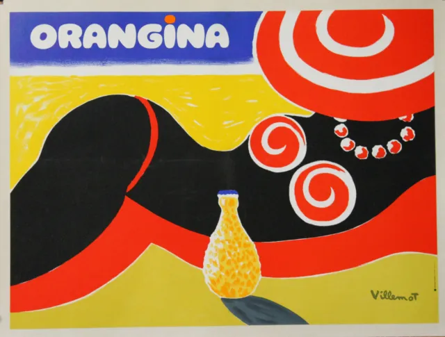 "ORANGINA BEACH" Affiche originale entoilée  VILLEMOT 1978   