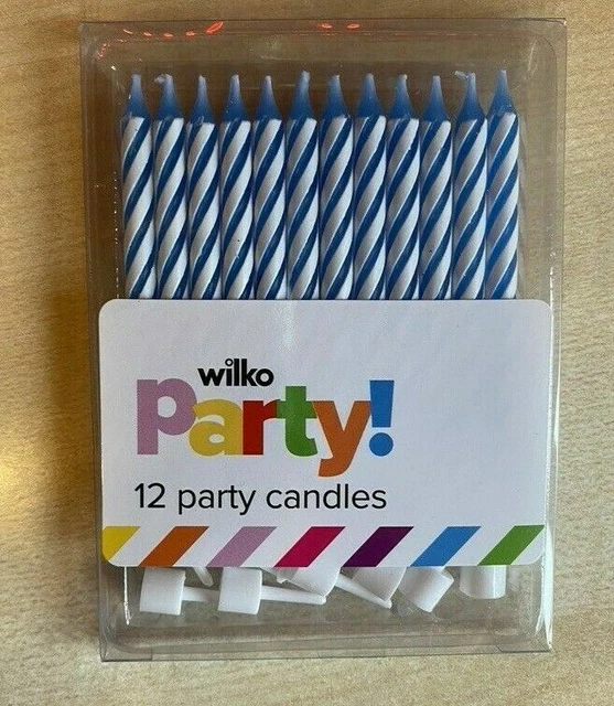 Candele e supporti festa di compleanno a righe blu e bianche Wilko X12