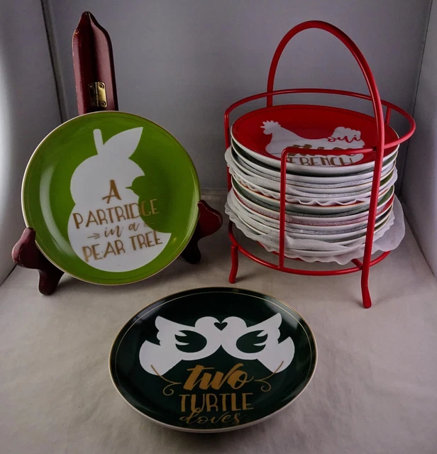 CRATE AND BARREL Complete Set 12 Days Of Christmas Appetizer Plates w