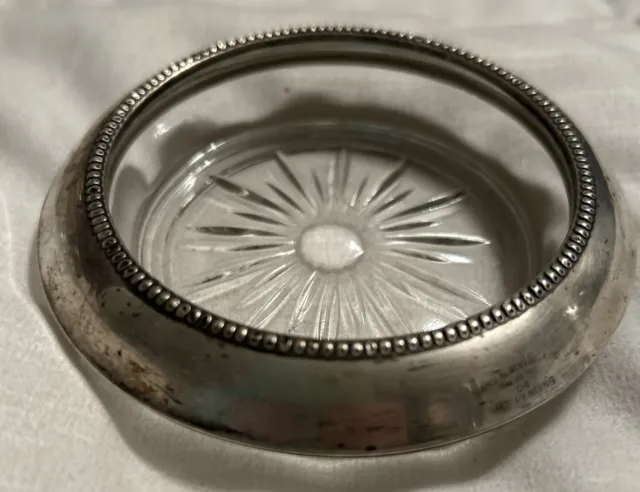 Frank M Whiting Co Sterling Silver & Glass Coaster Starlight Pattern 3.5in