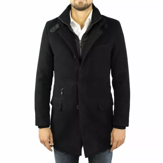 Cappotto Uomo Invernale Lungo Elegante Nero Giaccone Giacca Giubbotto