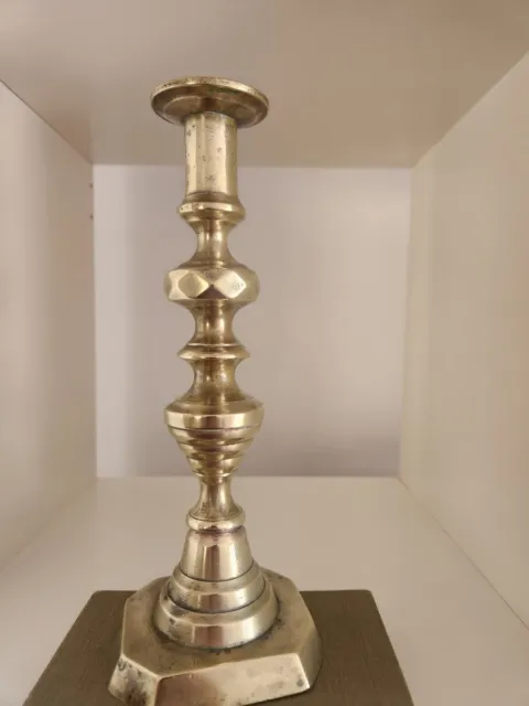 vtg antique brass diamond candlestick candle holder c1820 25cm high