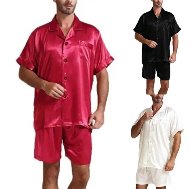 Set pigiami uomo seta raso maniche corte camicia/pantaloncini pigiami pigiami da notte