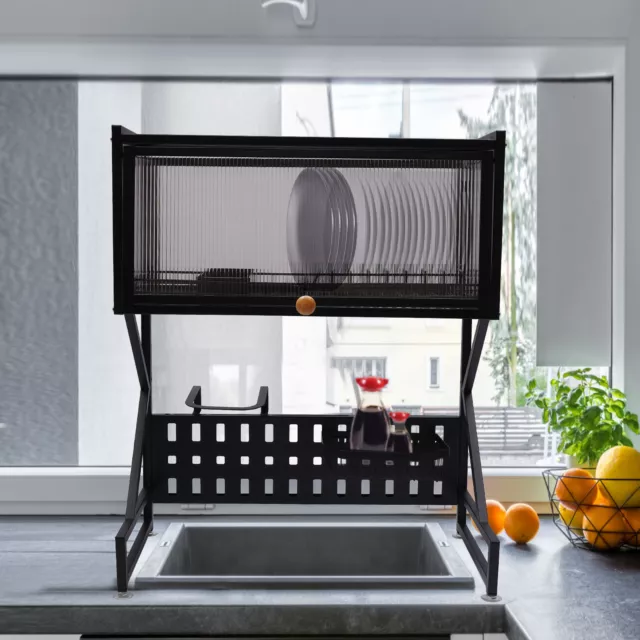 Over Sink Dish Drying Rack Cutlery Drainer Kitchen Shelf Cup Organizing + Basket