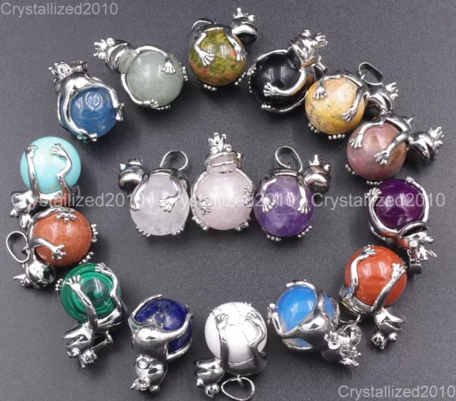 Natural Gemstones Frog Prince Ball Reiki Chakra Healing Beads Pendant Necklaces