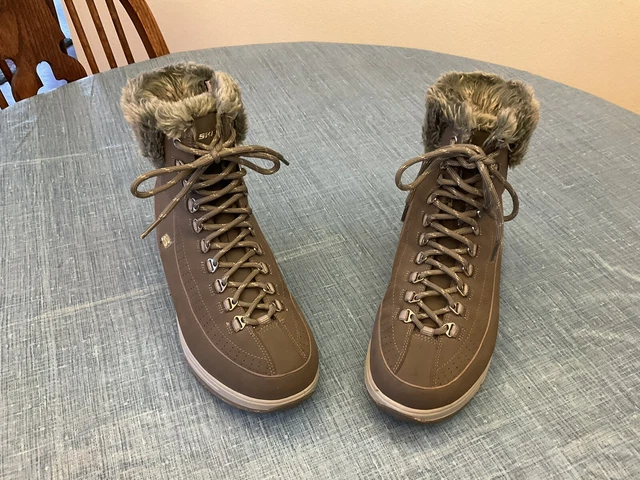Skechers Shape Ups Boots Womens Size 8.5  Gray Suede Leather Faux Fur NEW