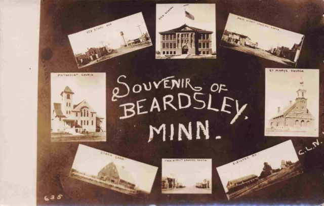 RPPC Souvenir Beardsley Minnesota Big Stone County Multi View Street MN Postcard