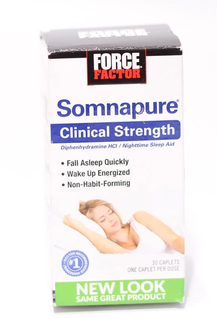Ayuda para dormir fuerza clínica Force Factor Somnapure con tapa de difenhidramina HCl-30