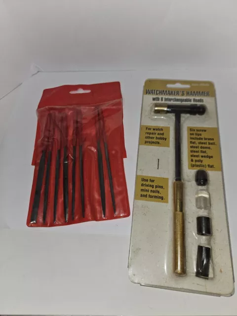 Lot Of 2 Watchmaker/Jeweler Tools, Hammer W/6 Heads, 8 Files, Never Used