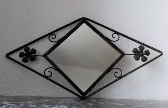 Ancien miroir en fer forgé martelé - Art déco