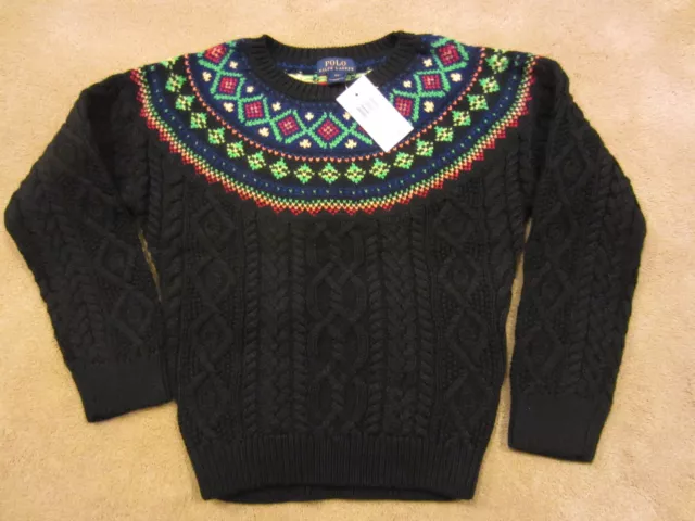 Ralph Lauren Kids Cotton/Wool Blend Sweater Fair Isle Cable Knit Size 4  $65