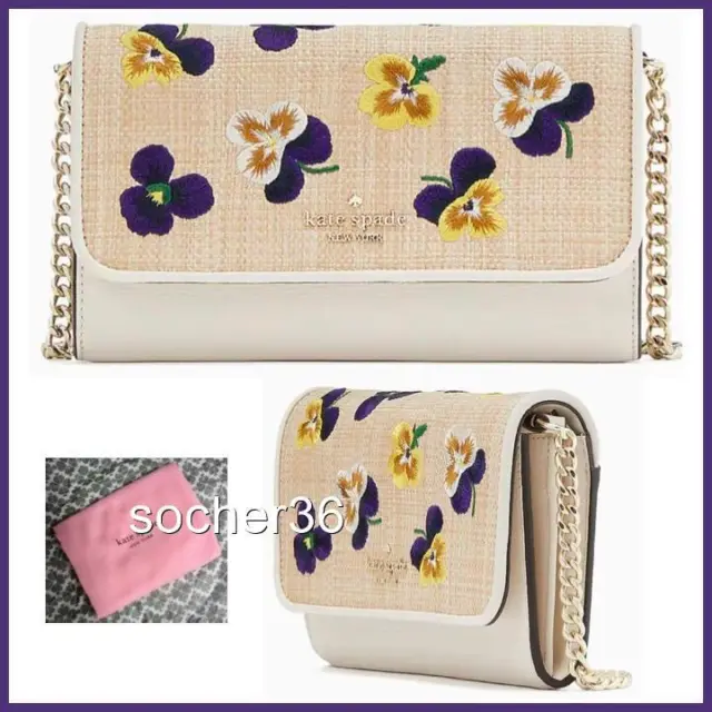 Kate Spade Wild Petal Embroidered Floral Chain Wallet/Xbody W/Dustbag Nwt $299