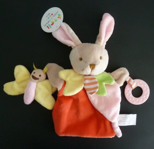 P1 - Doudou Et Compagnie Marionnette Lapin Magic Rouge Rose Jaune Papillon Neuf