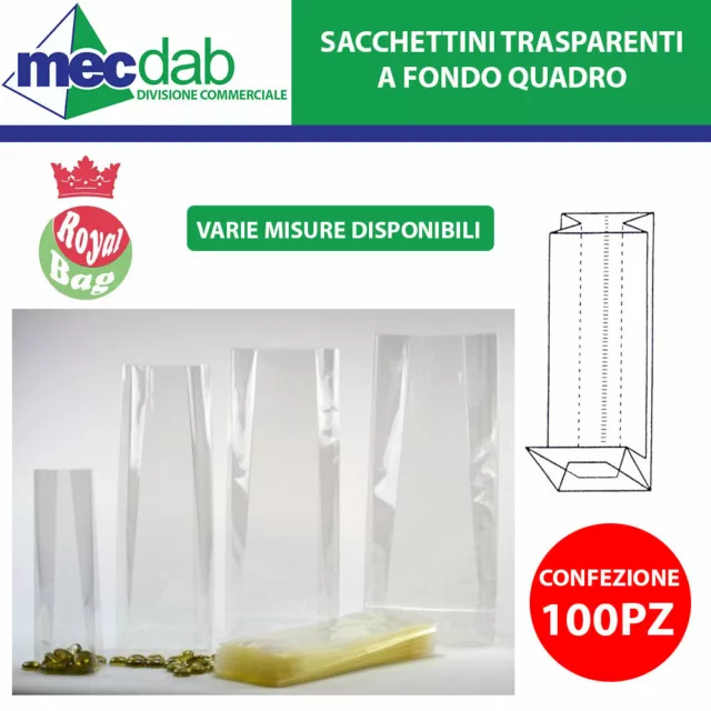 Sacchetti a Fondo Quadro per Alimenti Buste Trasparenti in Cellophane