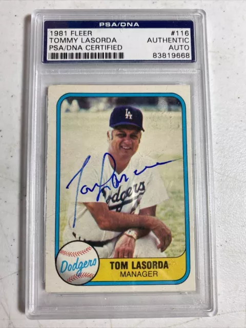 Tom Lasorda Signed 1981 Fleer #116 Baseball Card HOF Dodgers Autograph PSA/DNA