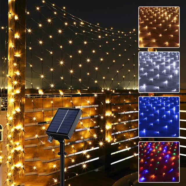 Solar Net Mesh Curtain Lights LED Fairy String Lights Garden Outdoor Waterproof